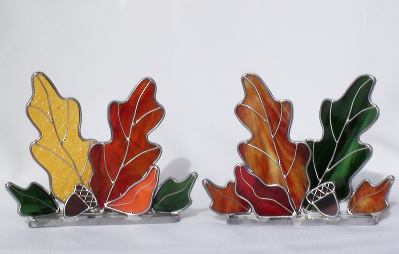 Stained Glass Oak Leaves Candle Holders