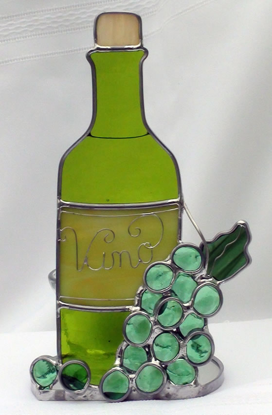 Wine Bottle Green Vino Stained Glass Candle Holder.