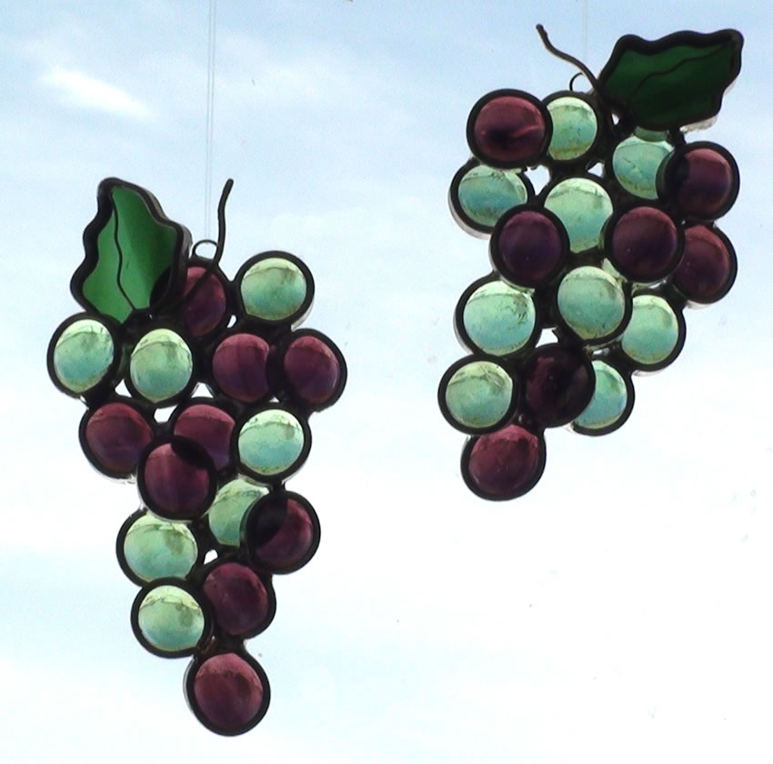 Bunches of Grapes - Green and Purple Stained Glass Art Sun Catchers in Window.