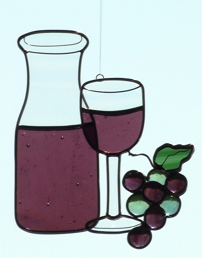 Amethyst Wine with Carafe Stained Glass Sun Catcher Art