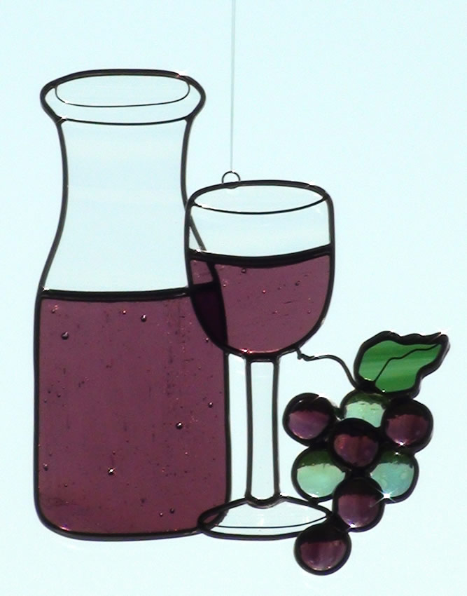 Wine Themed Sun Catchers Stained Glass Art Designs