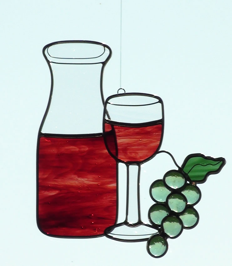 Wine Carafe Stained Glass Burgundy Suncatcher