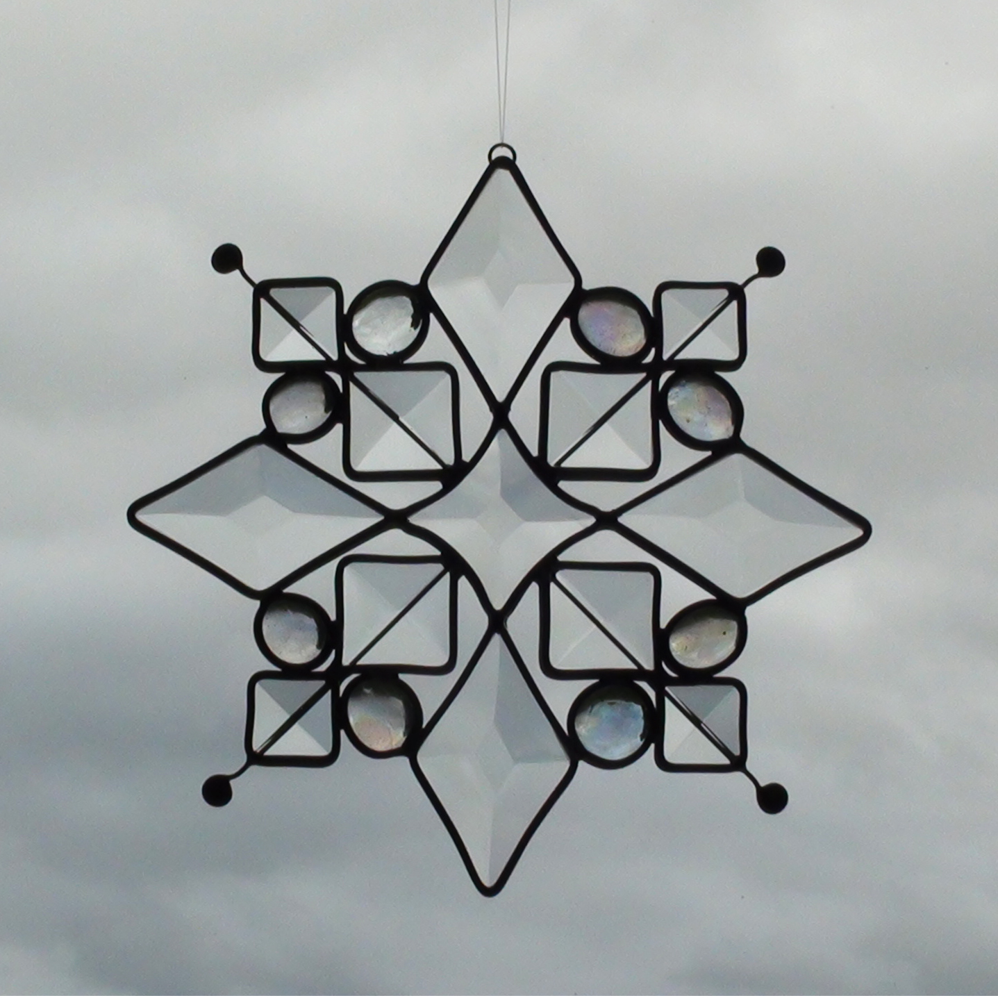 Suncatcher Designed with Small Squares and Diamond Beveled Snowflake Design (C)