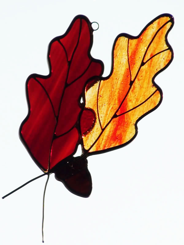 Oak Leaves - Brownish and Yellowish Fall Colored Autumn Stained Glass Leaves