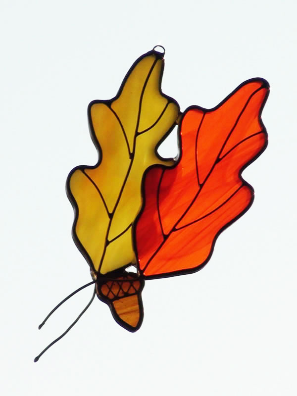 Oak Leaves Suncatcher Stained Glass Art Design