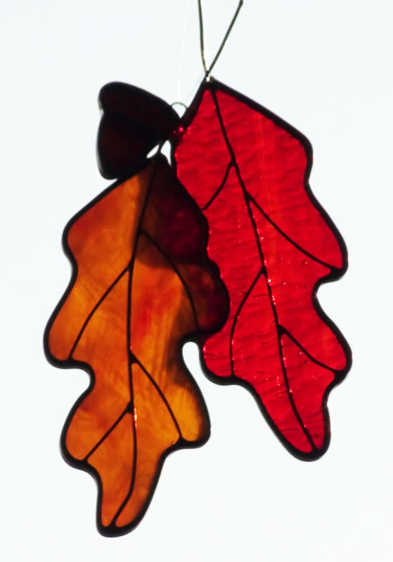 Autumn Stained Glass Oak Leaves