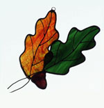 Green and Brownish Oak Leaves Stained Glass Sun Catcher
