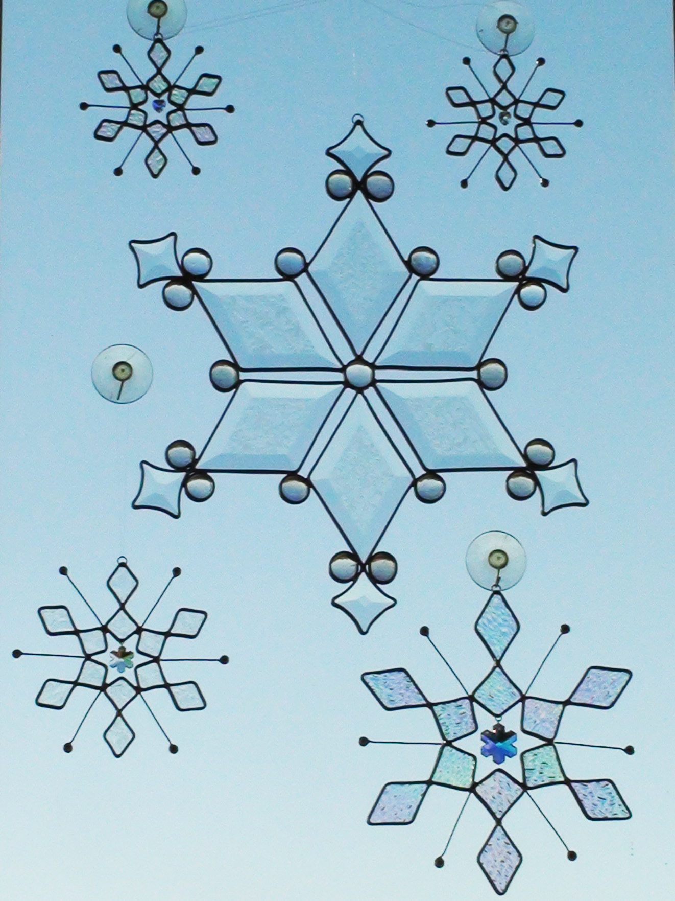 Variety of Cut Glass and Bevelled Stained Glass Snowflake Sun Catchers